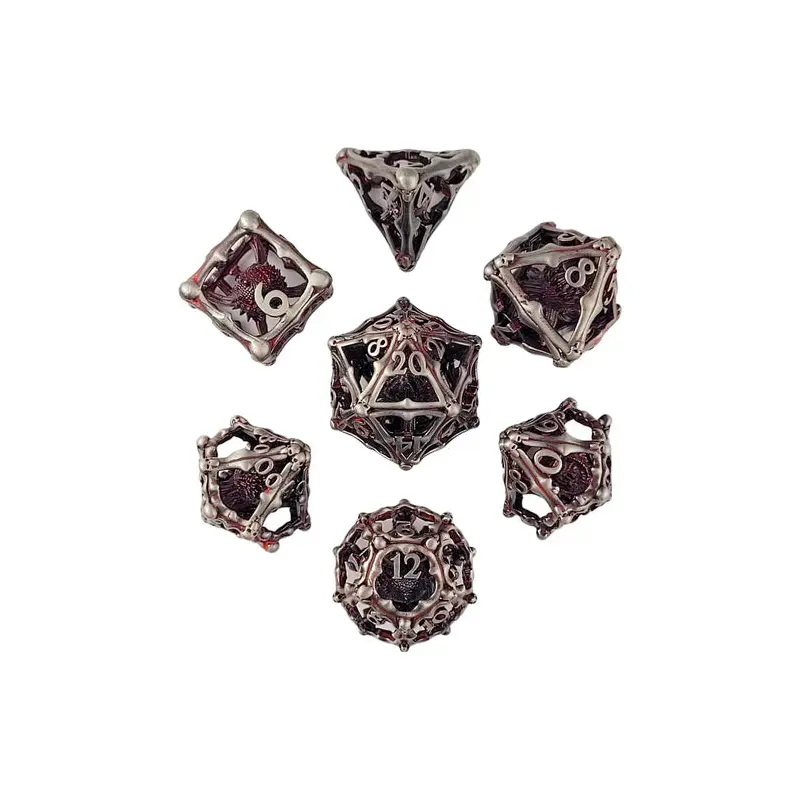 Grave Watcher Silver Red Hollow Metal RPG Dice Set