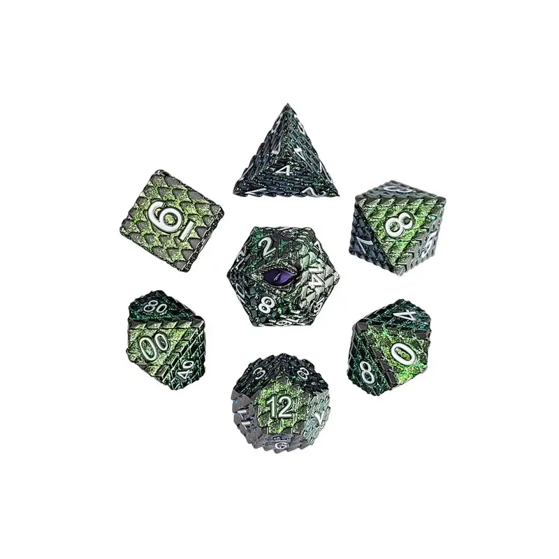 Dragon's Gaze Shimmering Green Metal RPG Dice Set