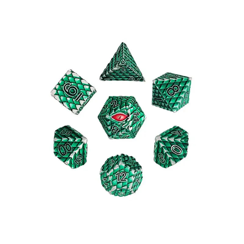 Dragon's Gaze Silver Green Metal RPG Dice Set