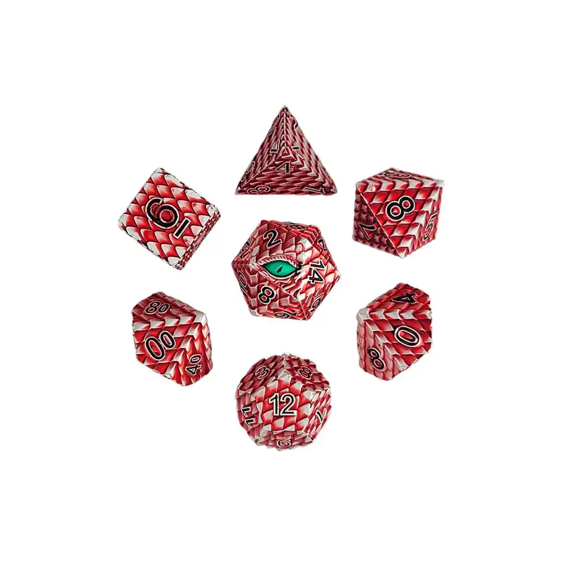 Dragon's Gaze Silver Red Metal RPG Dice Set