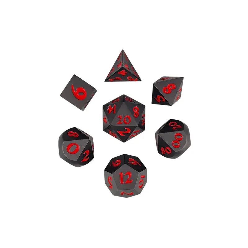 Forged Lore Gunmetal Matte with Red Set of 7 Metal Dice Set