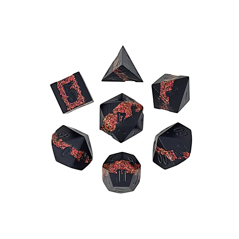 Galactic Flow Black Orange 7-Piece Metal Dice Set