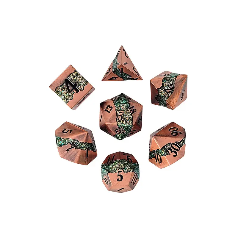 Galactic Flow Copper Green 7-Piece Metal Dice Set